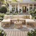 7 Pieces Outdoor Patio Furniture, All-Weather Rattan Sectional Sofa Set