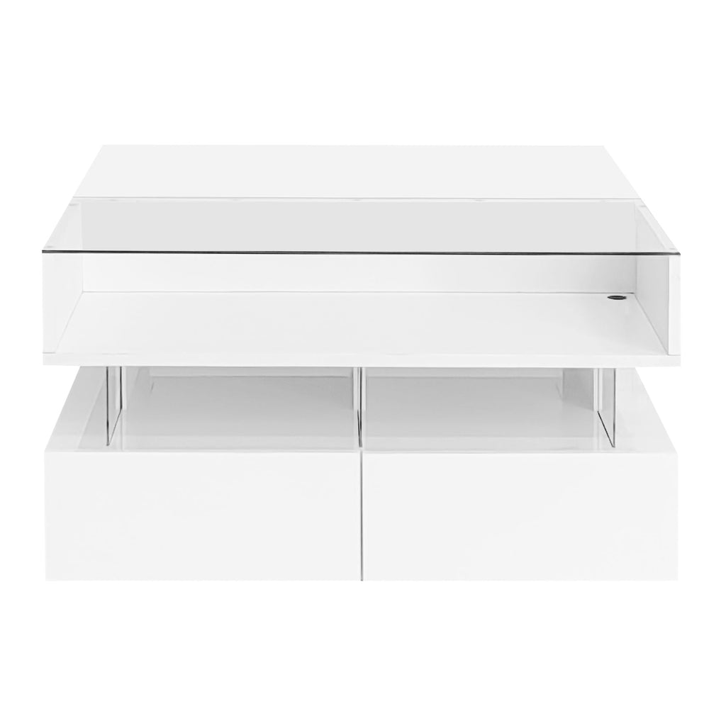 Lift Top Coffee Table With 2 Drawers, Hidden Space And LED Lights