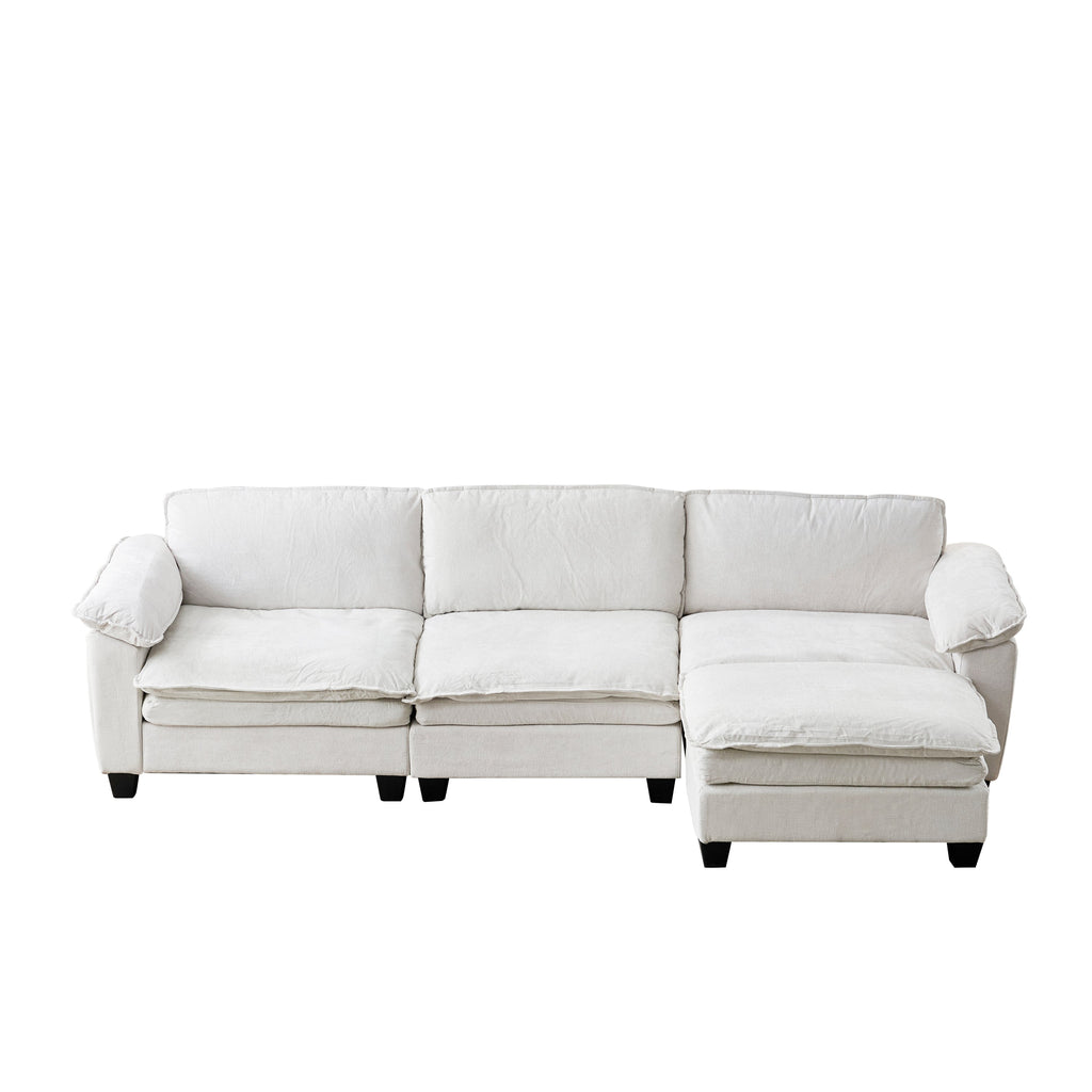 Living Room Sofa Luxury Couch with Ottoman in Soft Chenille