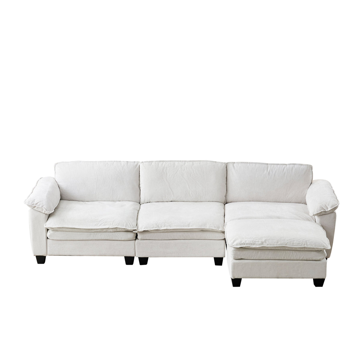 Living Room Sofa Luxury Couch with Ottoman in Soft Chenille