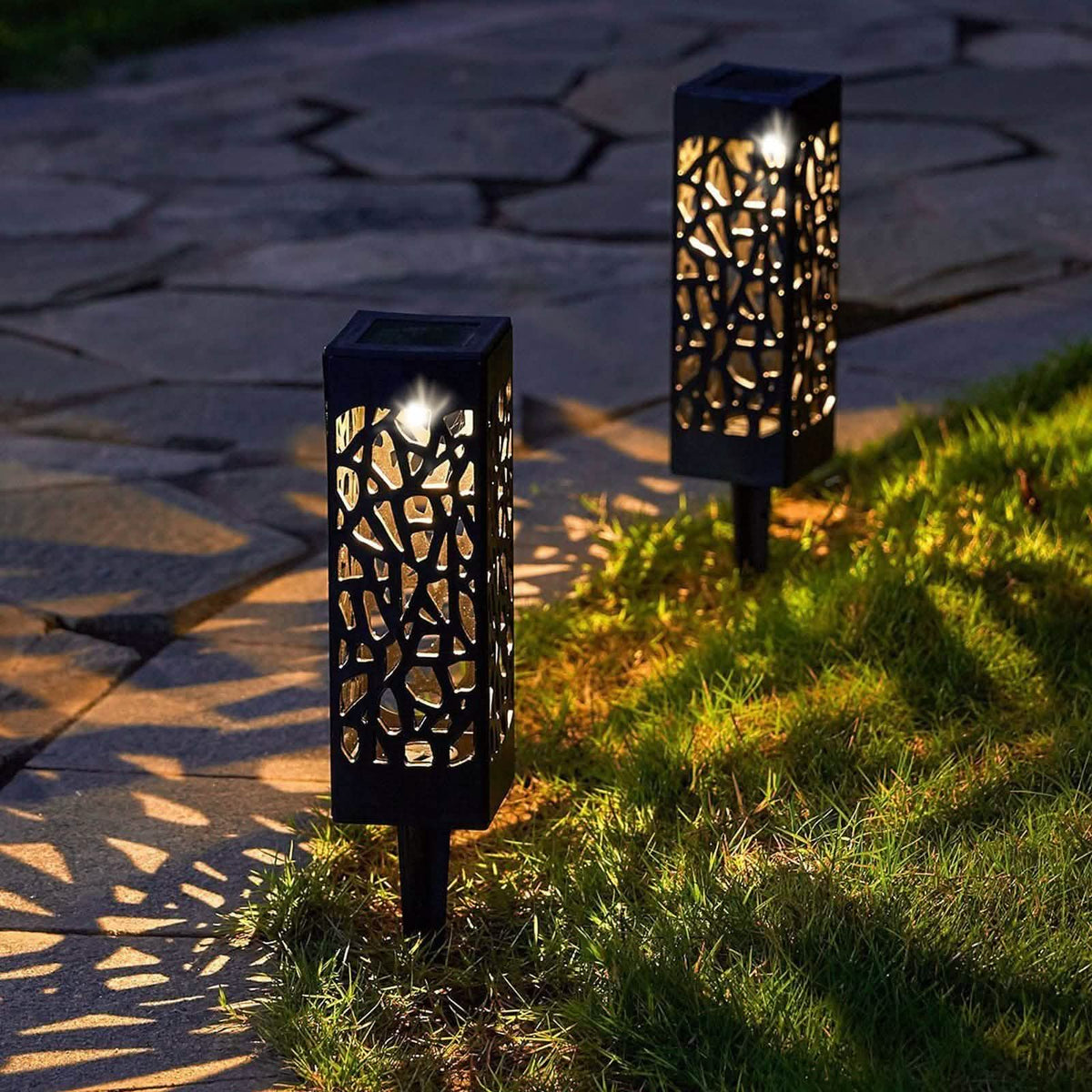 6-Pack: Outdoor Solar Light Powered Pathway Lights Waterproof Hollow with Ground Spike