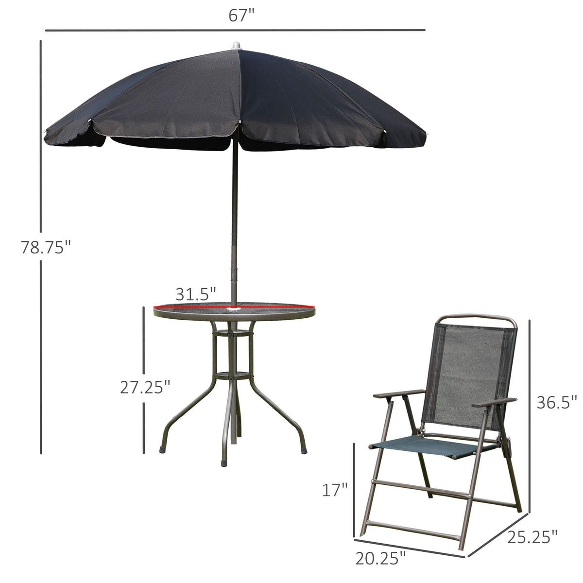 Patio Dining Set With Table Umbrella, Folding Chairs And Dining Table