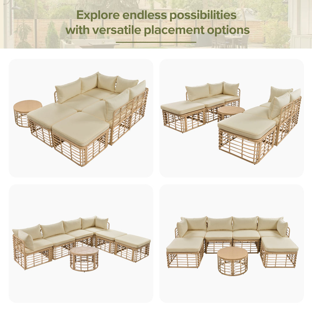 7 Pieces Outdoor Patio Furniture, All-Weather Rattan Sectional Sofa Set