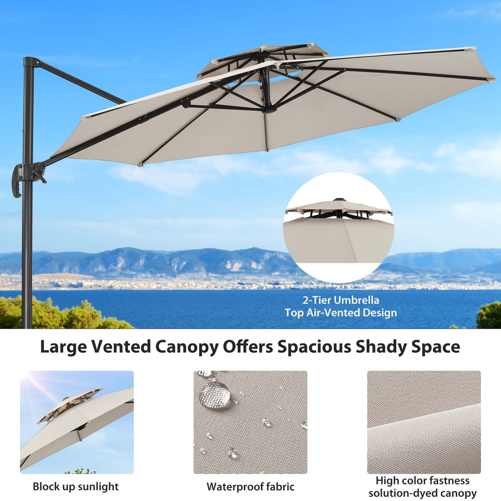 10ft Double Top Heavy-Duty Patio Cantilever Umbrella with Cross Base