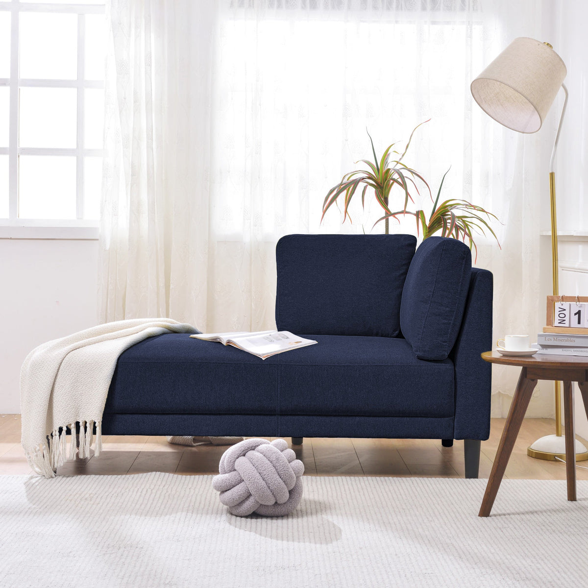 65" Mid-Century Modern Linen Fabric Corner Lounge Chair