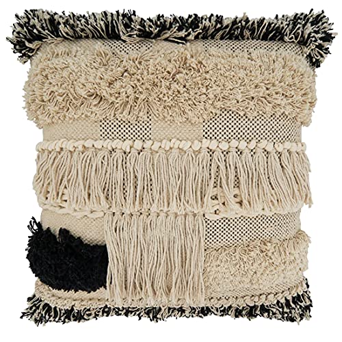Embroidered Tufted Fringe Cotton Decorative Throw Pillow 20" W X 20" L