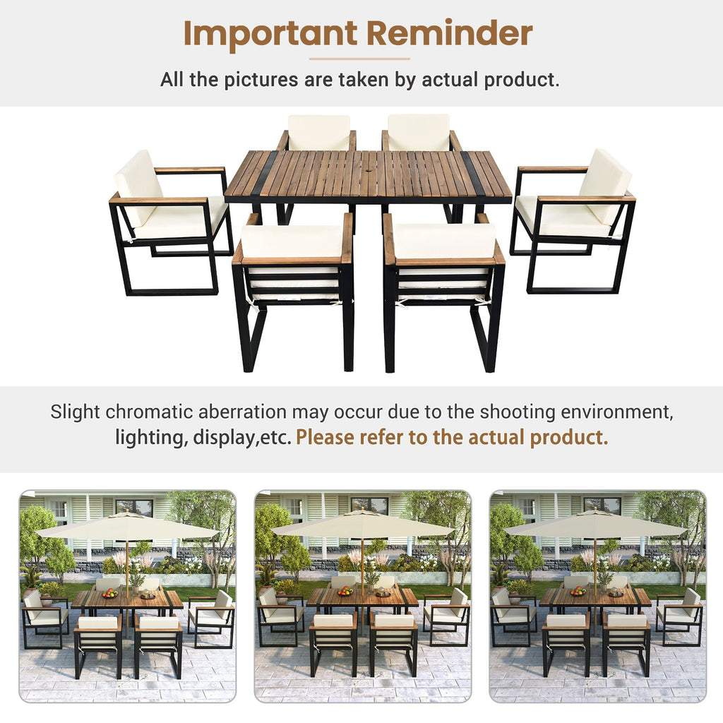 7 Pieces Dining Set Table And Chair Set With And Removable Cushions For Patio