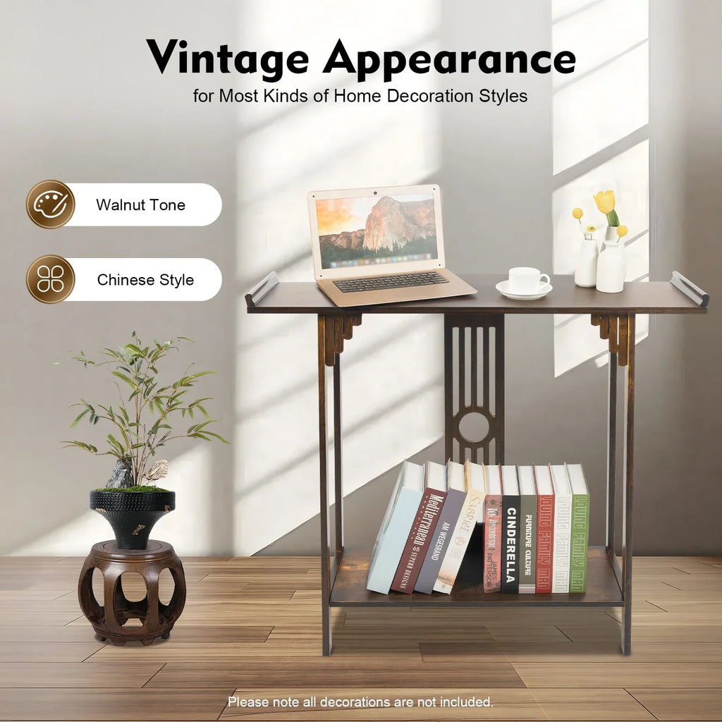 2-Tier Narrow Espresso Side Table