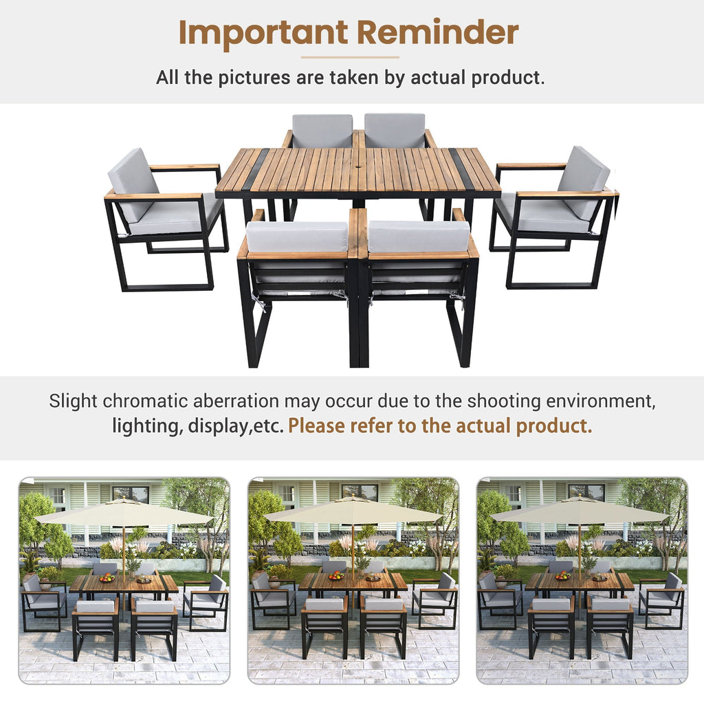 7 Pieces Dining Set Table And Chair Set With And Removable Cushions For Patio