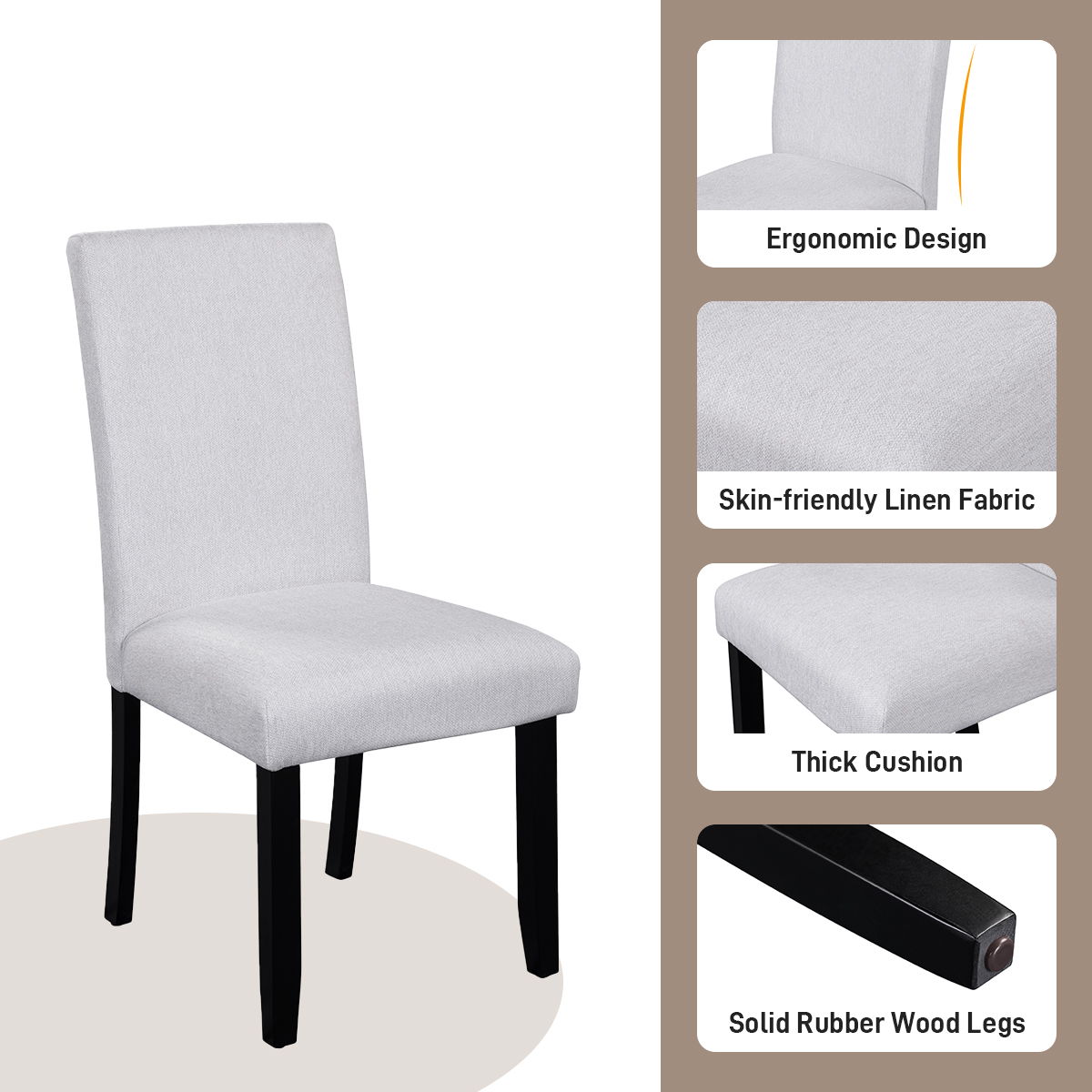 5 Piece Round Dining Table Set, Dining Table And 4 Upholstered Chairs