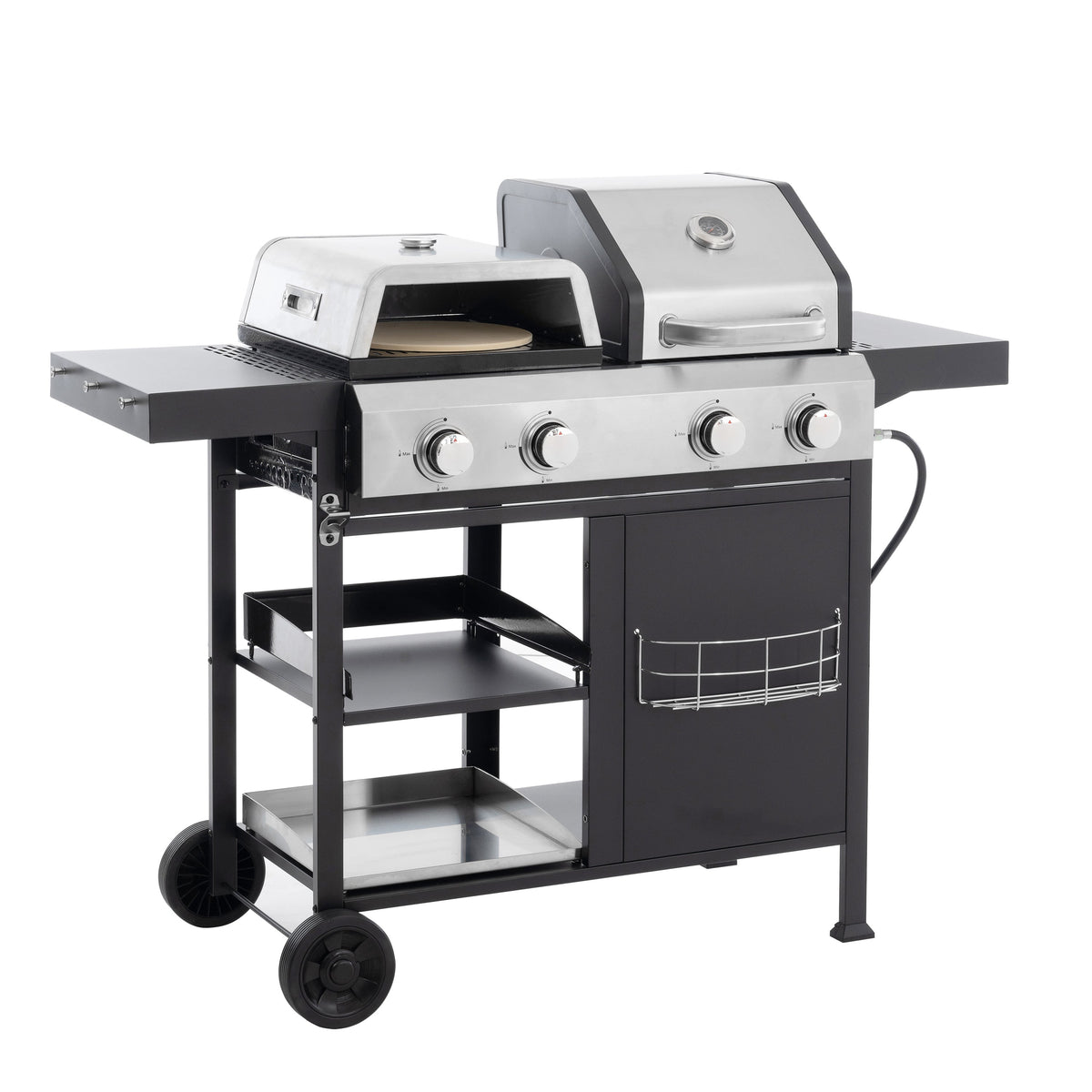 2+2 multifunctional gas barbecue grill and covered grill combination for outdoor cooking