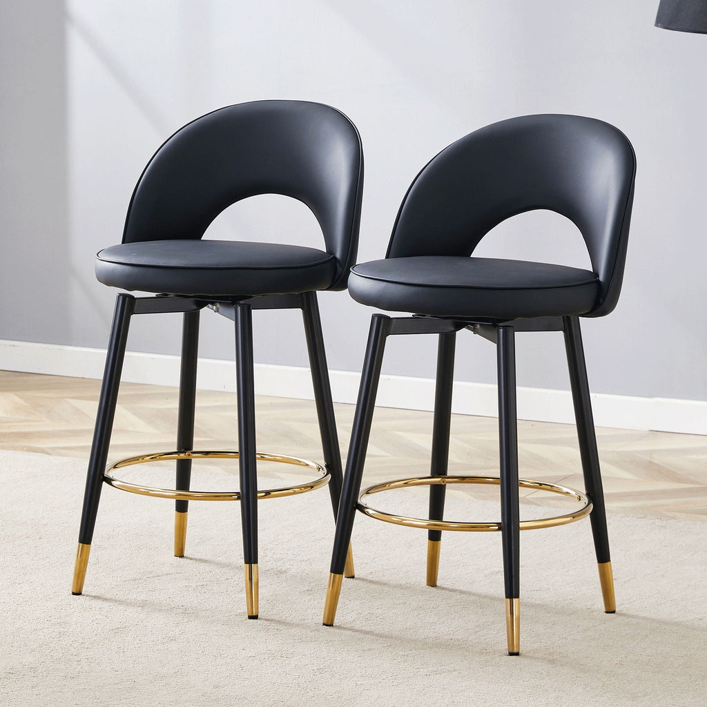 Modern Upholstered 360° Rotatable Bar Chair With Metal Legs (Set of 2)