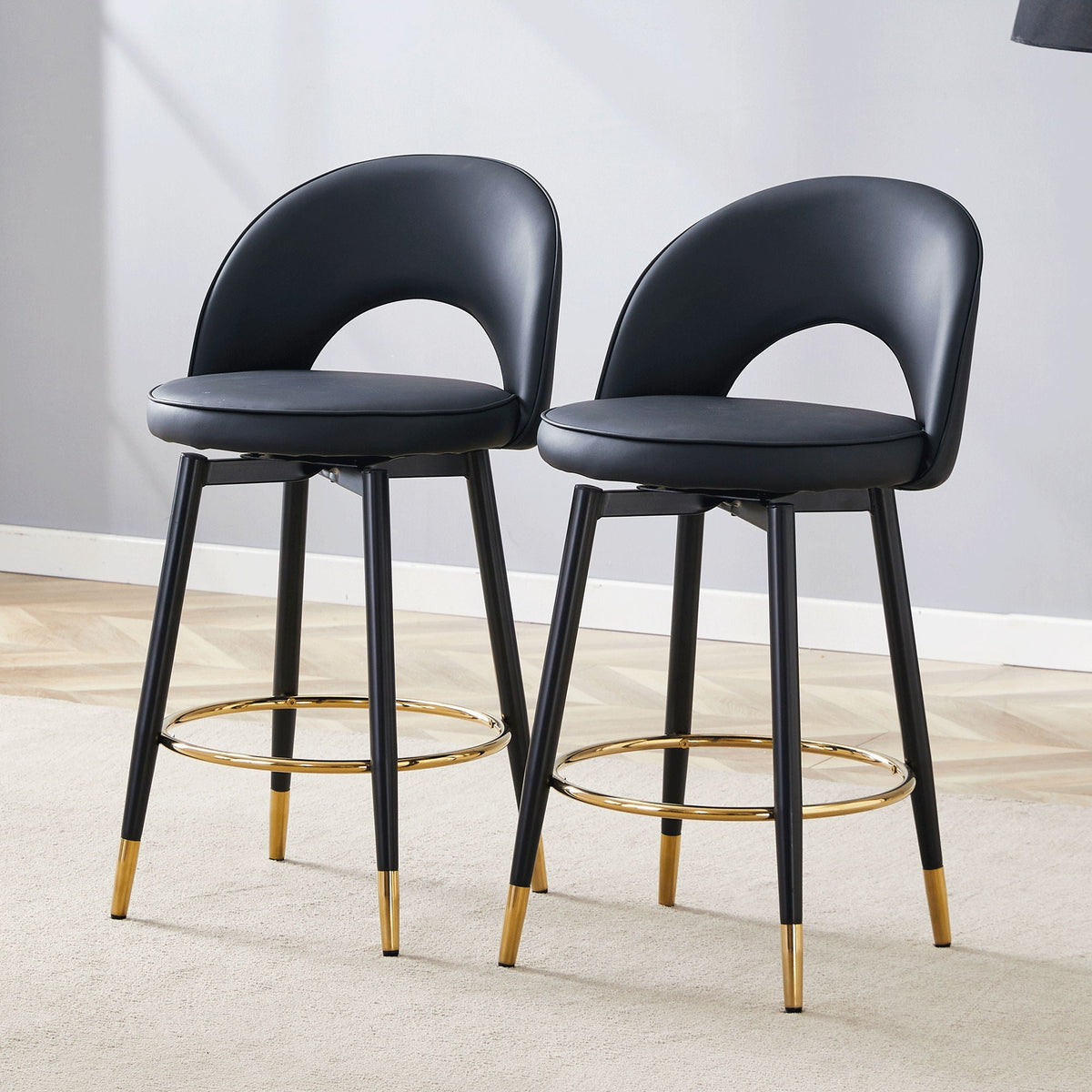 Modern Upholstered 360° Rotatable Bar Chair With Metal Legs (Set of 2)