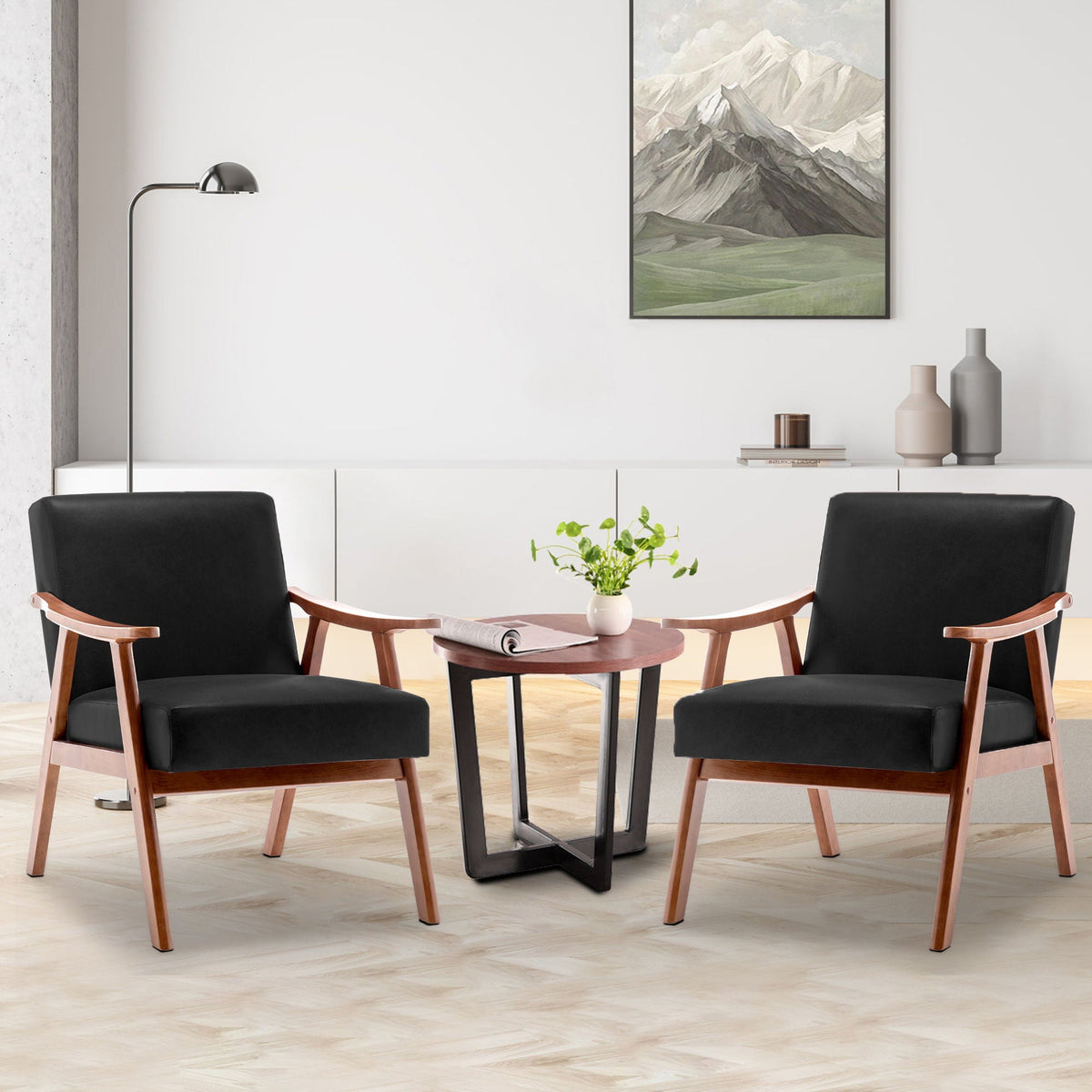 Mid Century Modern Accent Chair With Solid Wood Frame