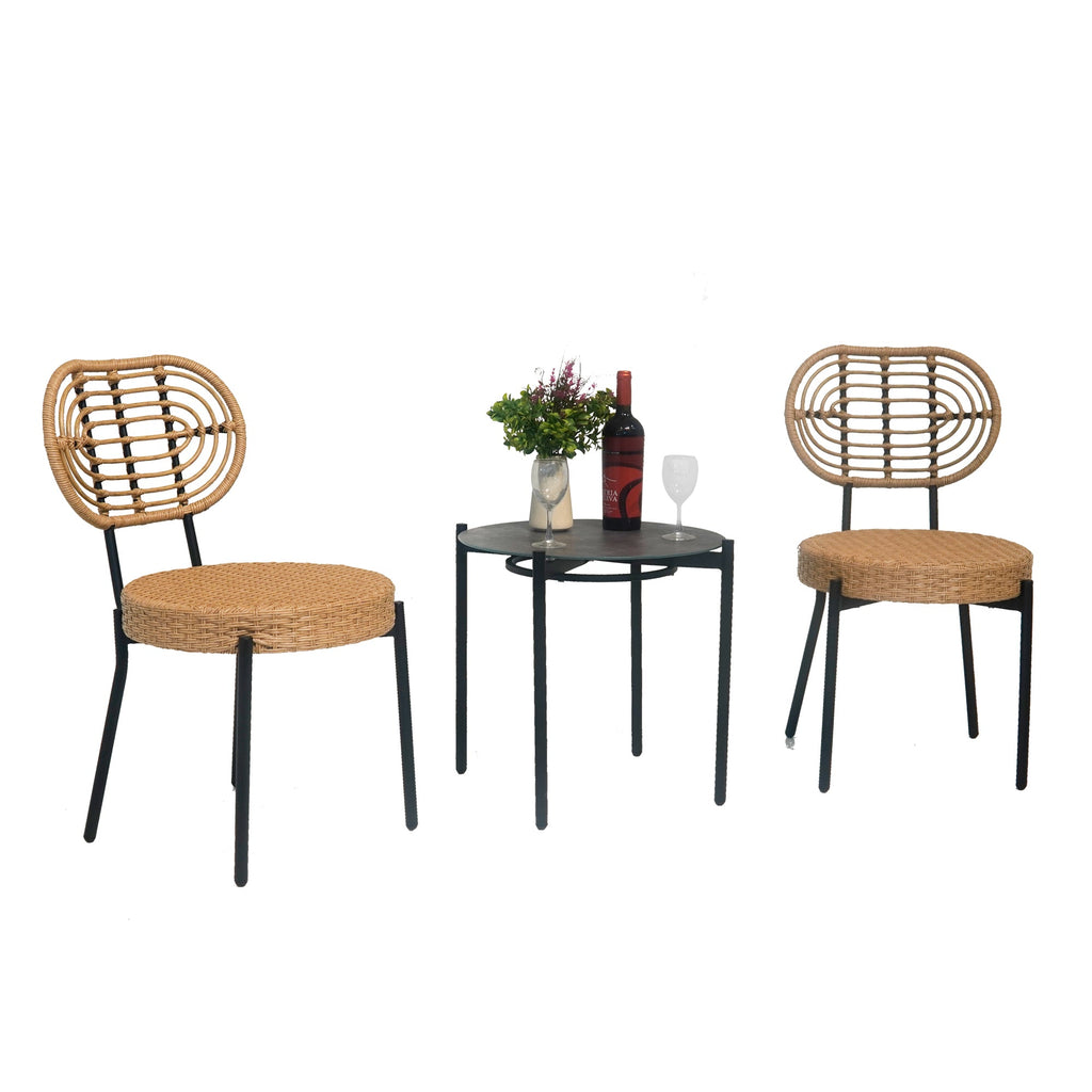 3 Pieces Of Outdoor Wicker Furniture - Patio Bistro Style Table And Chair Combination