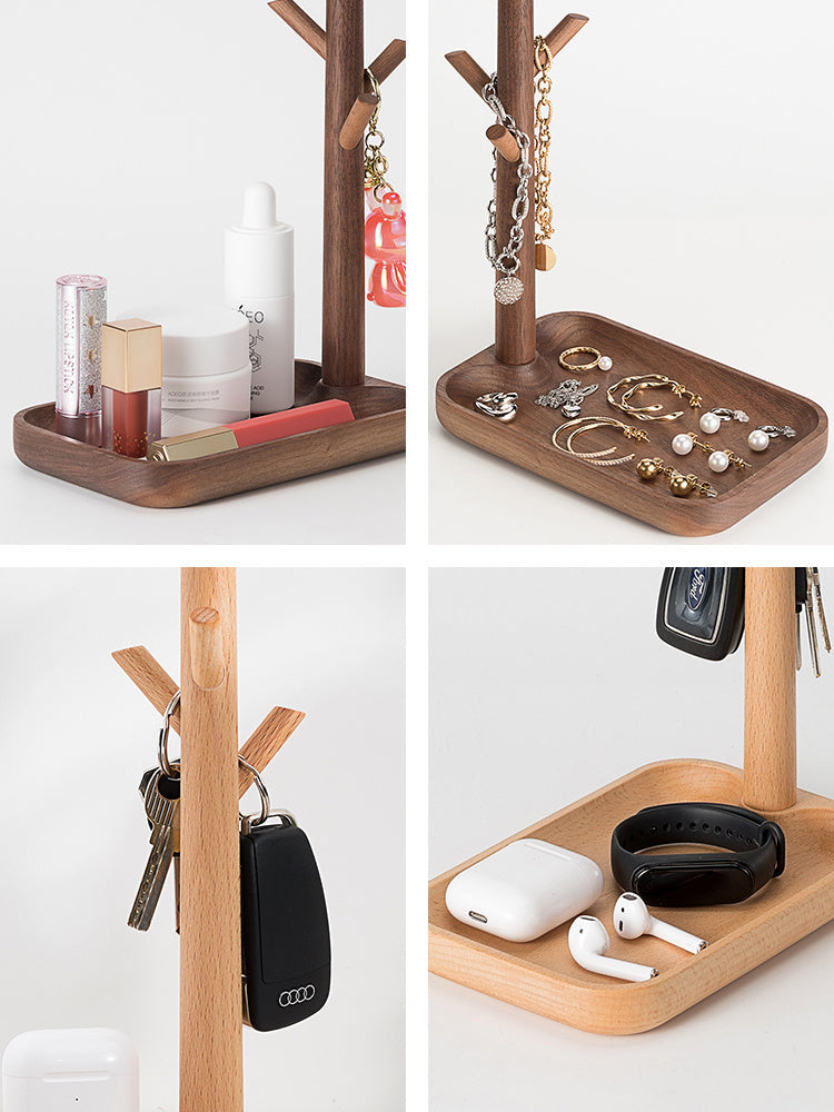 Black Walnut Solid Wood LED Table Lamp Key Holder