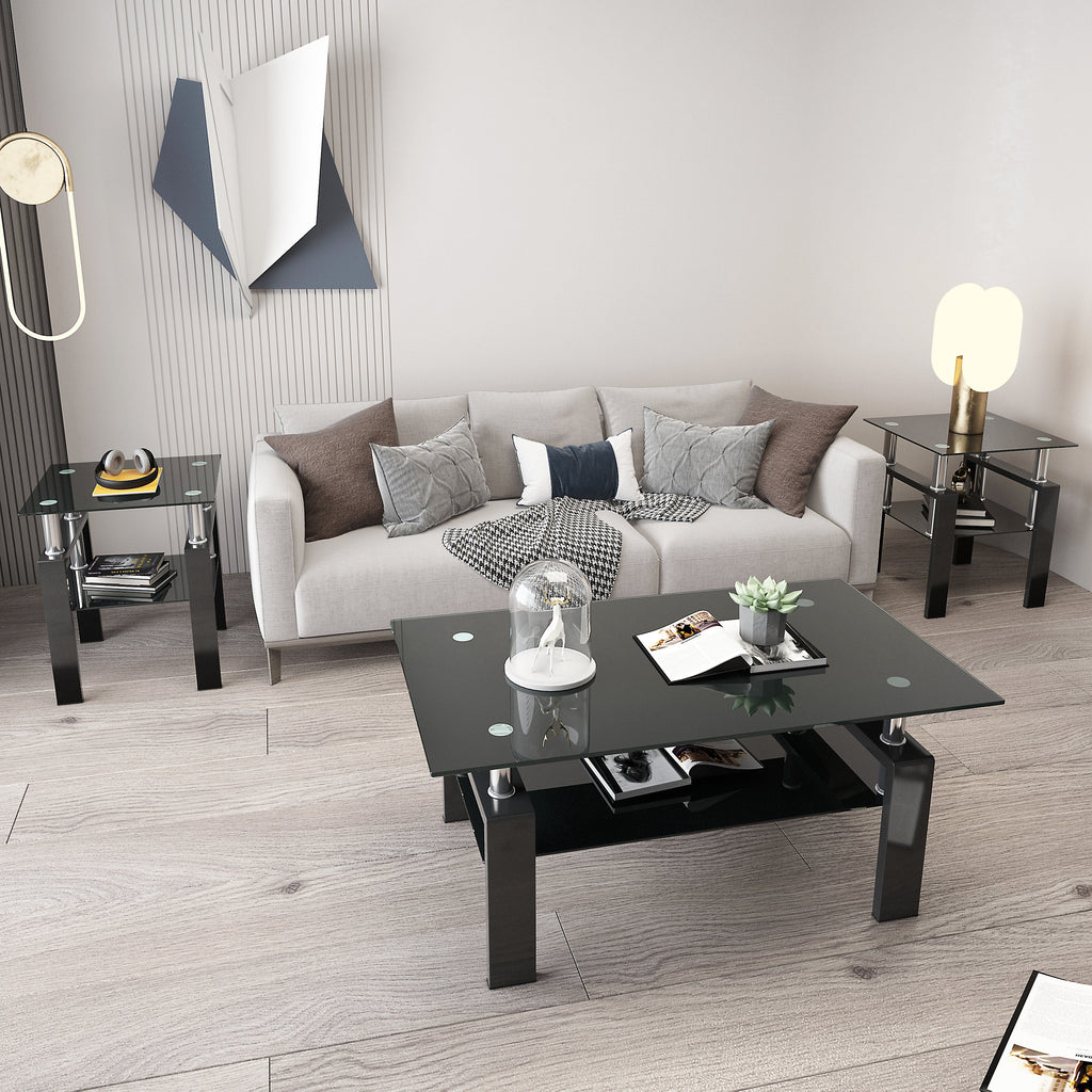 Set of 2, Modern Tempered Glass Tea Table, Coffee Table