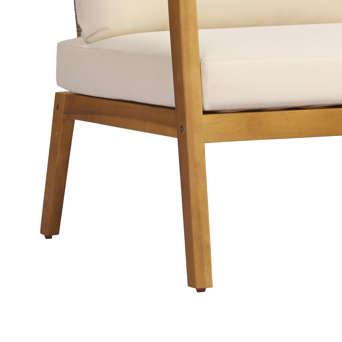 Acacia Wood Outdoor Patio Club Chair with Wicker Backrest & Cushion - Cream, Light Brown