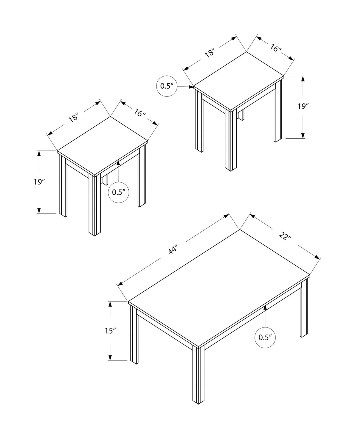 Transitional (Set of 3) Table Set, Coffee, End, Side Tables