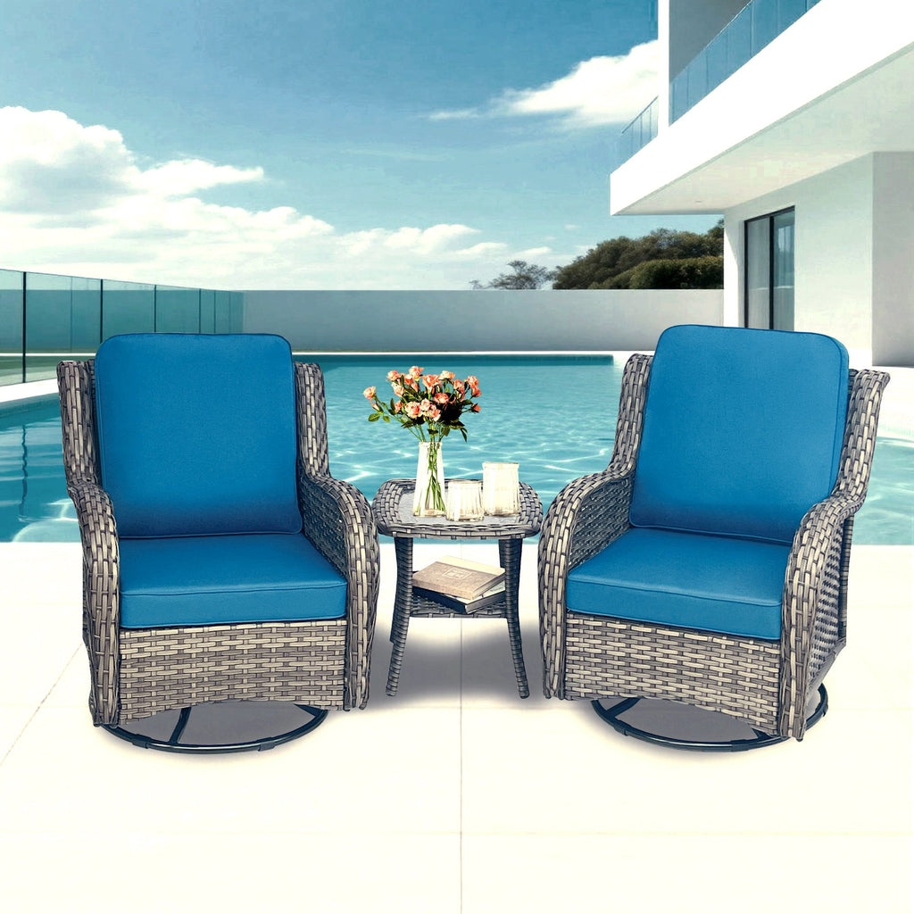 Wicker Patio Set - 3 Piece Rattan Outdoor Sectional Conversation Set