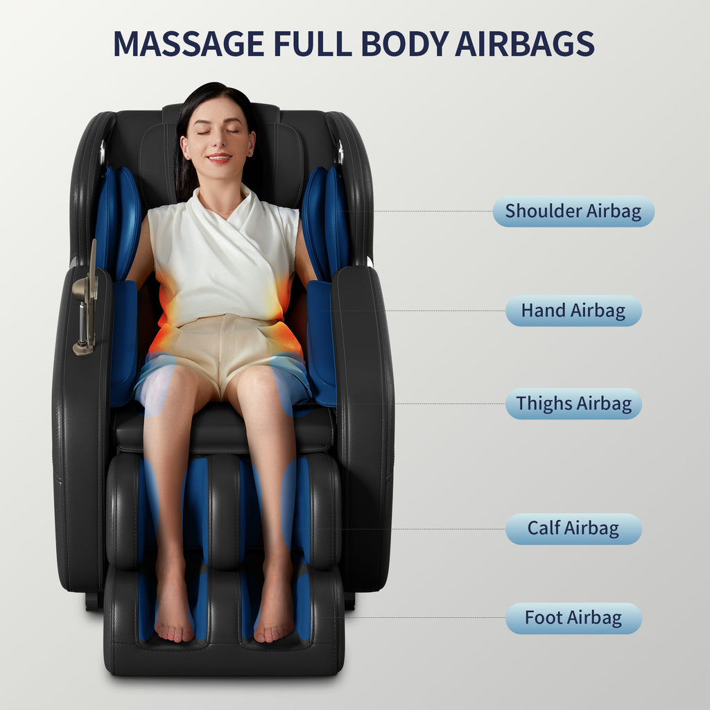 Full body deep tissue massage chair, foot massage, 8 fixed massage rollers, touch screen
