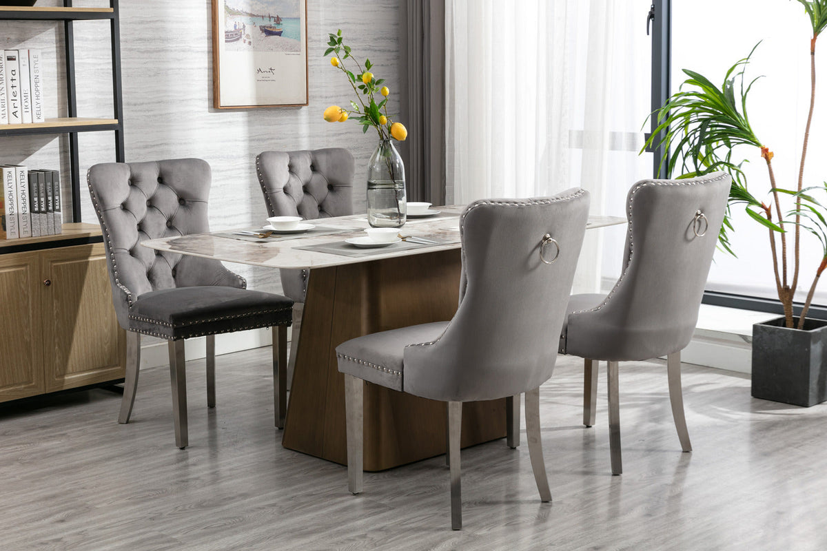 Modern Velvet Upholstered Dining Chairs - Set of 2