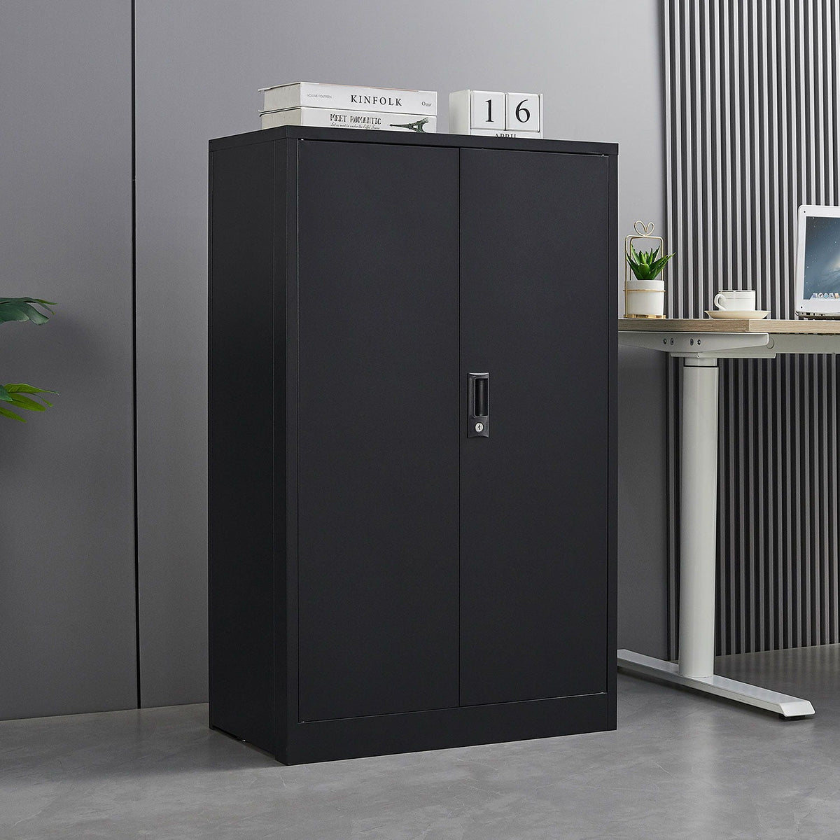Metal Storage Cabinet With Locking Doors And Adjustable Shelf