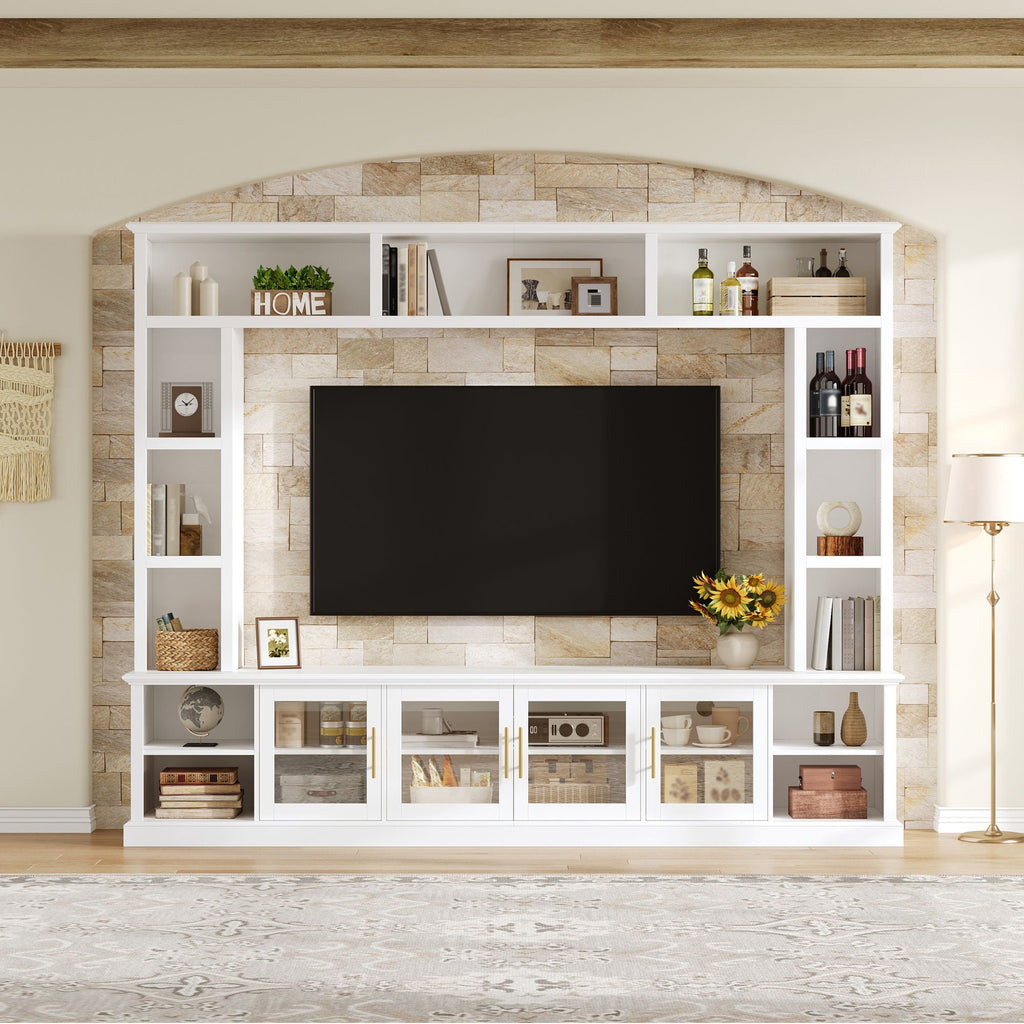 All-In-One Entertainment Center With Bookshelves & Tempered Glass Doors
