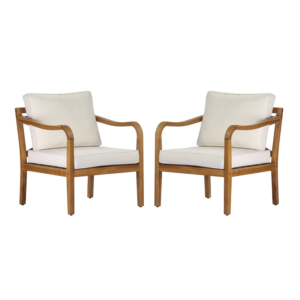 Acacia Wood Patio Furniture Club Chair Set (Teak Finish & Beige Cushion)