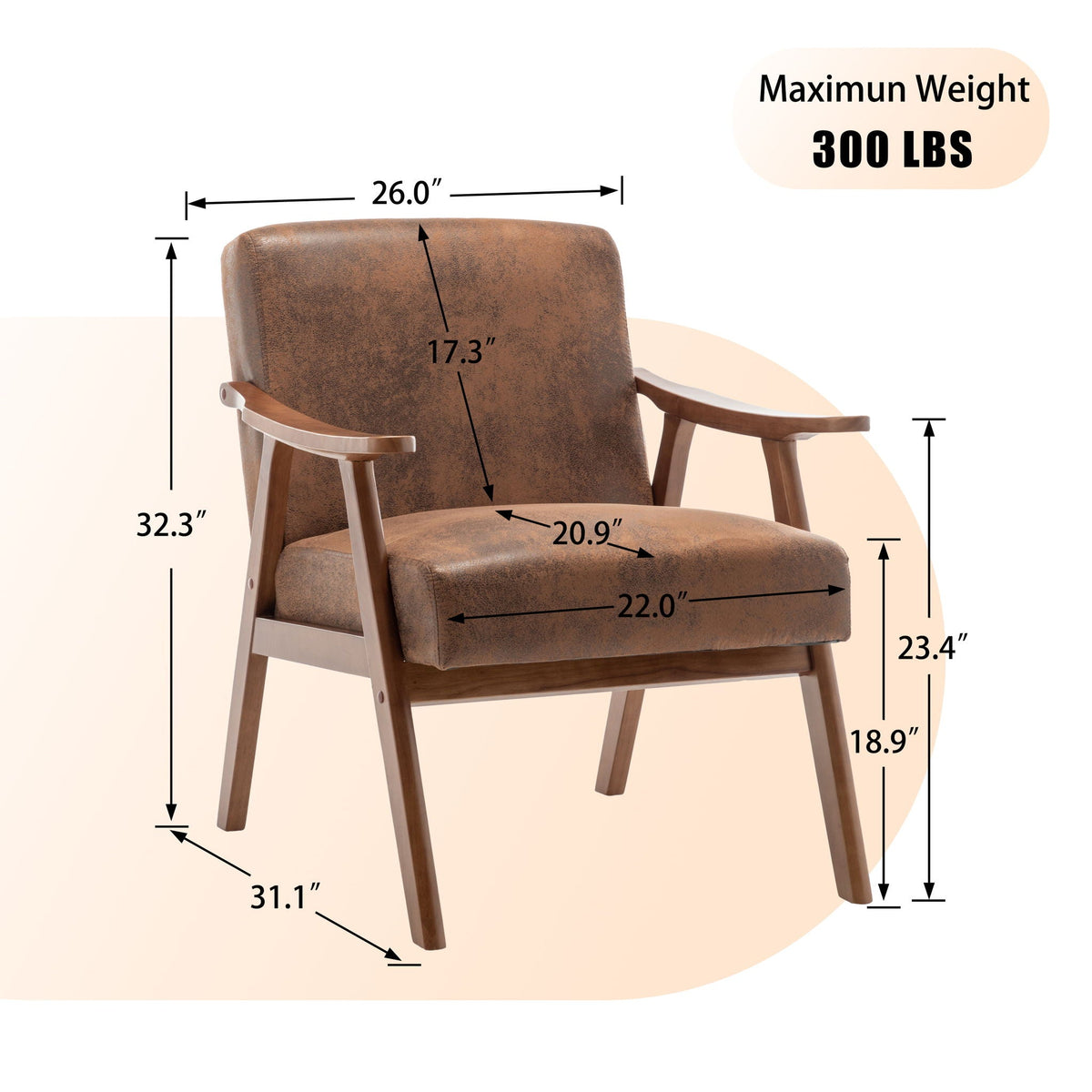 Mid Century Modern Accent Chair With Solid Wood Frame