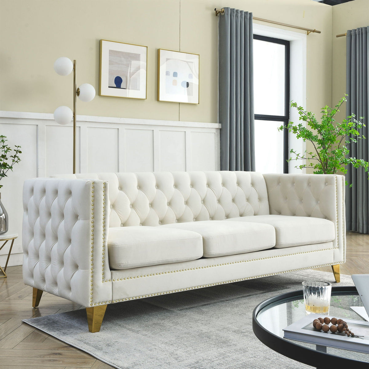 Upholstered Couch Sofa With Button Tufting