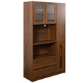 Tall Kitchen Pantry Cabinet With 4 Tier Side Shelf, 2 Drawers