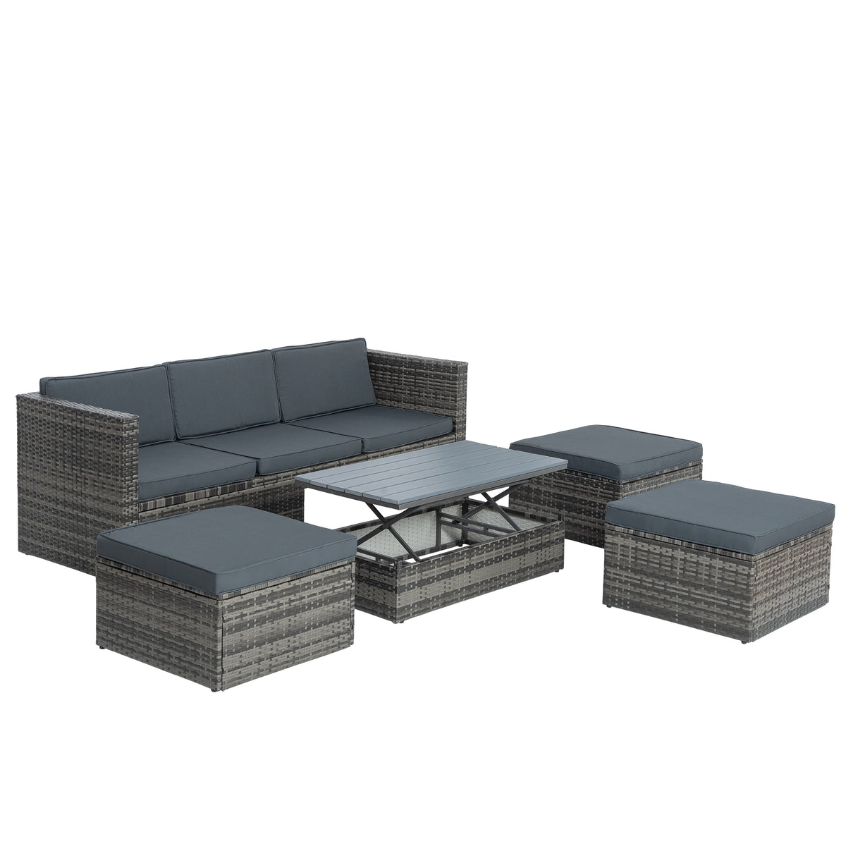 Patio Outdoor Furniture, 5 Set Wicker With Plywood Coffee Table