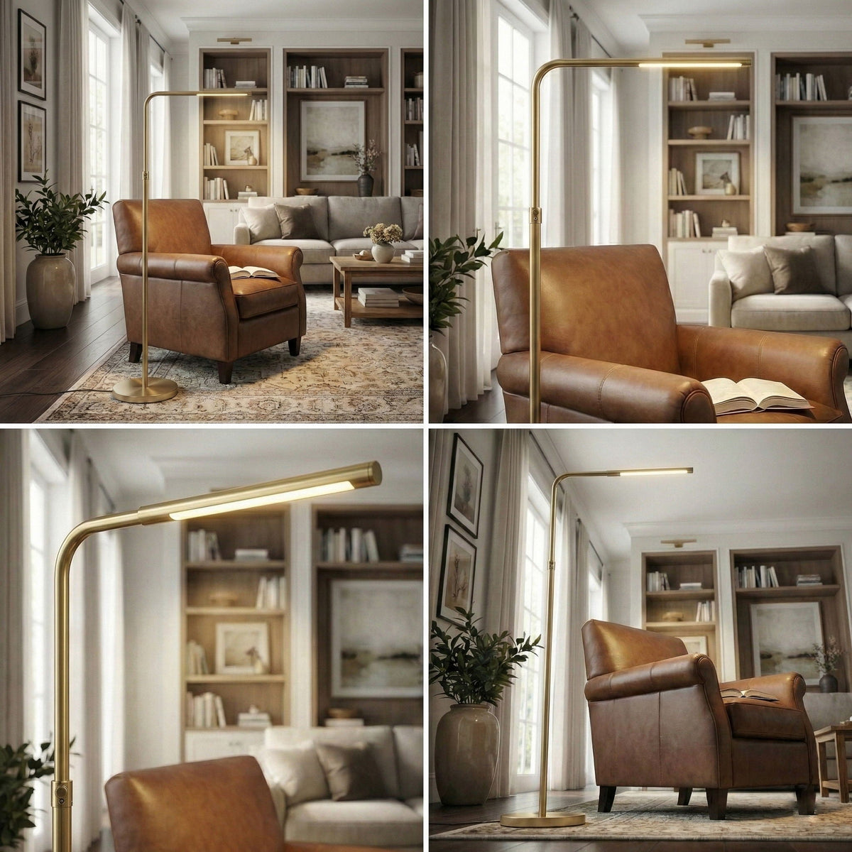 Floor Lamp With On / Off Switch Adjustable LED Round Base - Gold
