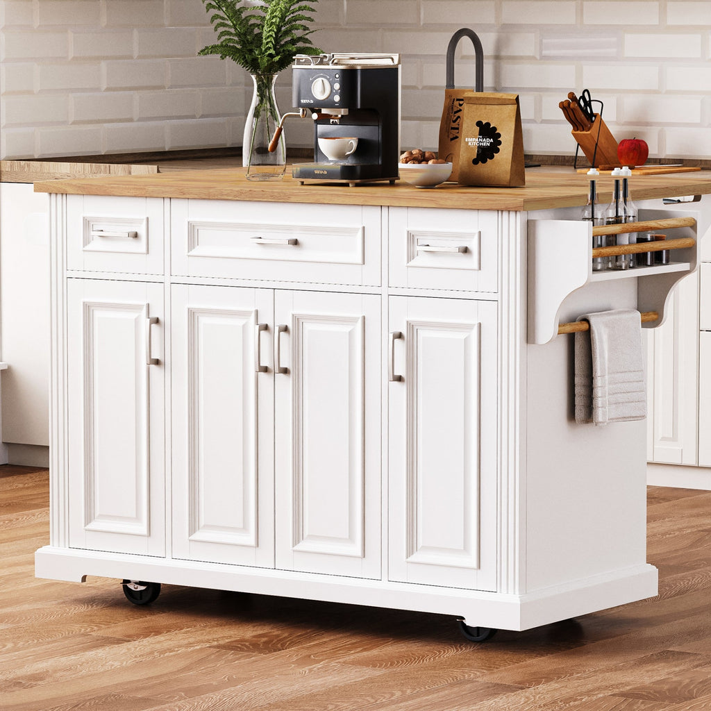 54-Inch Large Kitchen Island with Rubber Wood Drop Leaf