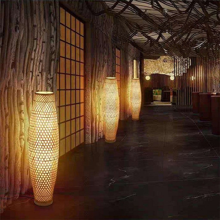 Handcrafted Bamboo Floor Lamp, Warm Yellow Light