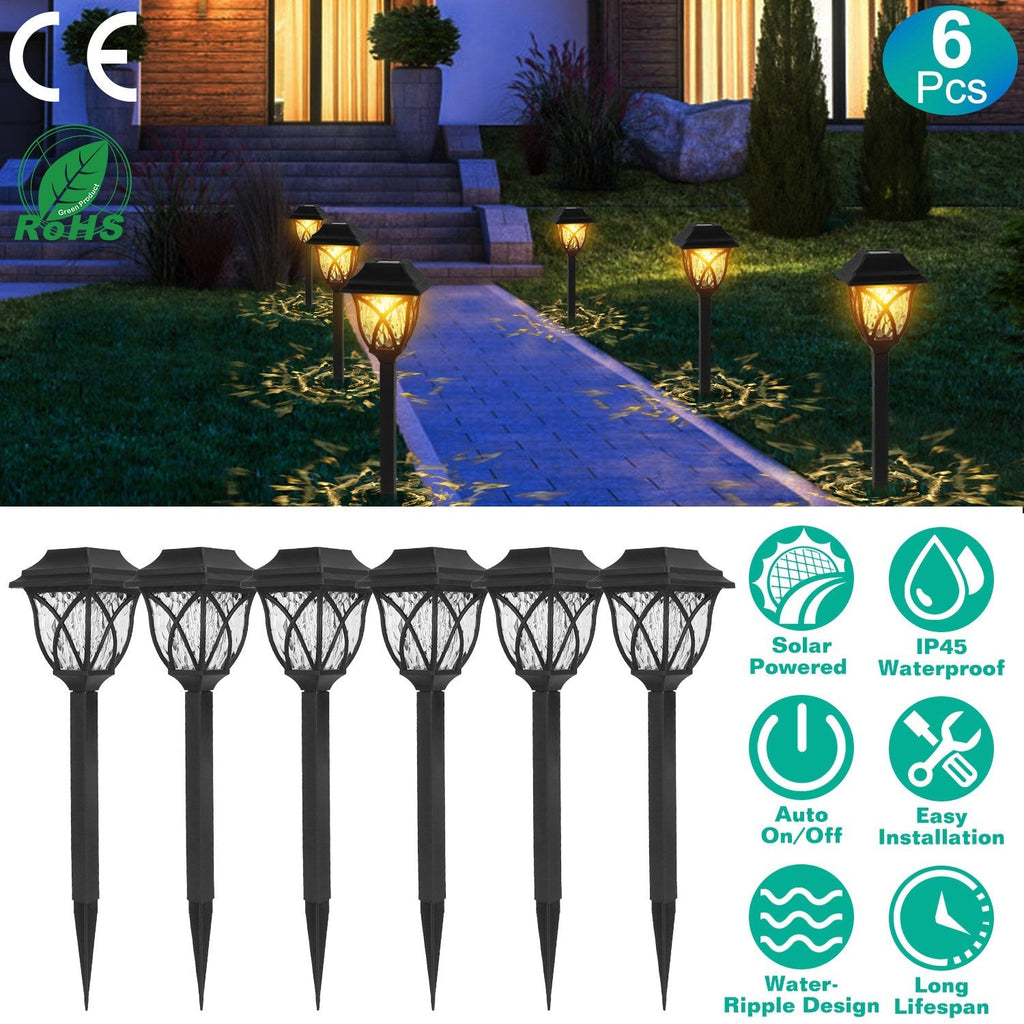 6Pack Solar Powered Stake Light Decorative Landscape Lamp IP45 Waterproof Auto On Off