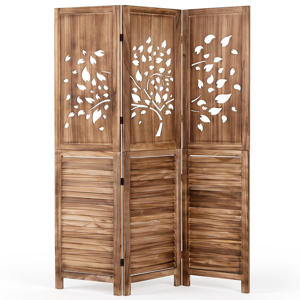 3-Panel Folding Room Divider 67" with Tree Cutout Design