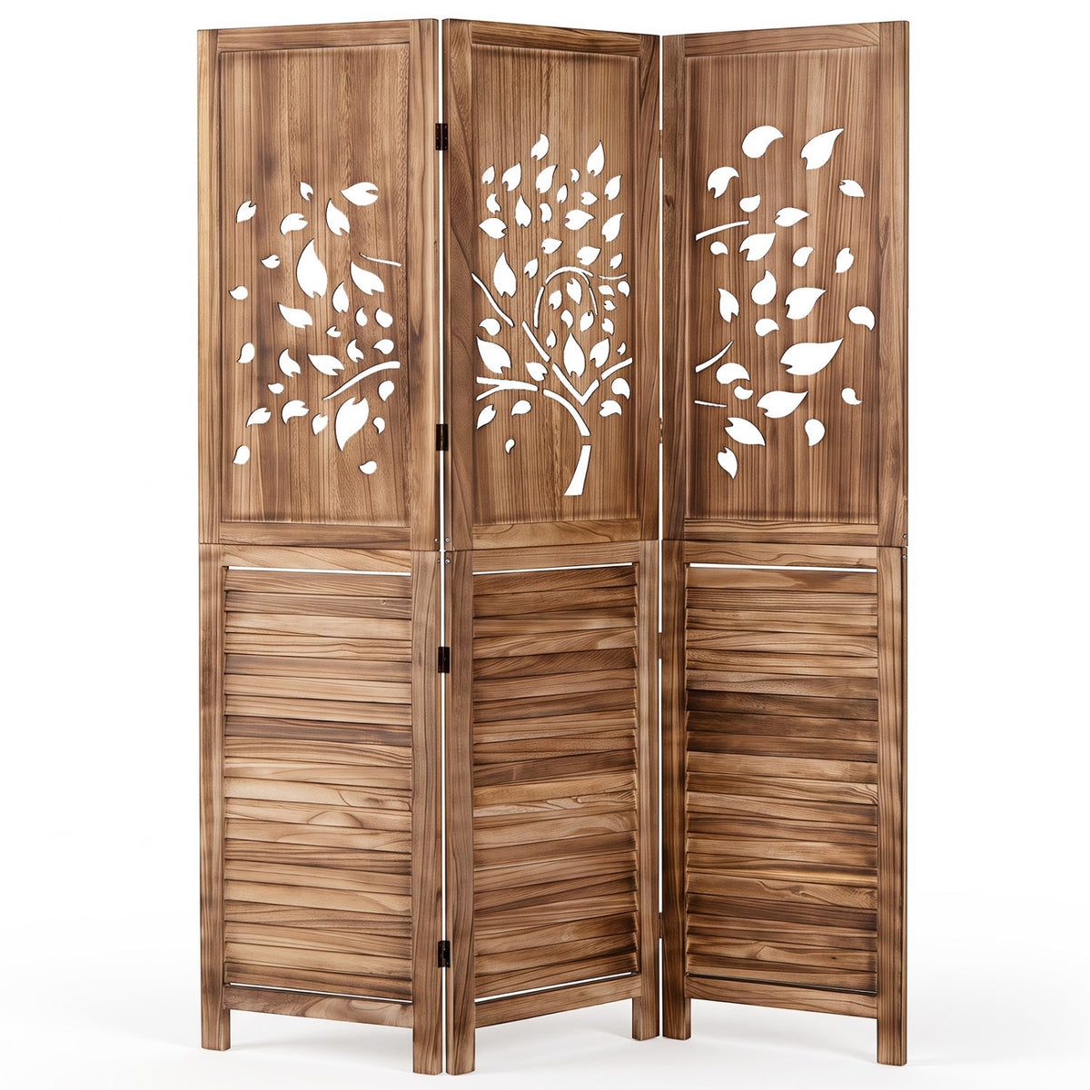 3-Panel Folding Room Divider 67" with Tree Cutout Design
