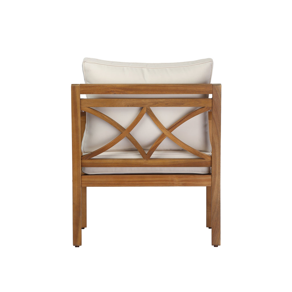 Acacia Wood Patio Furniture Club Chair Set (Teak Finish & Beige Cushion)