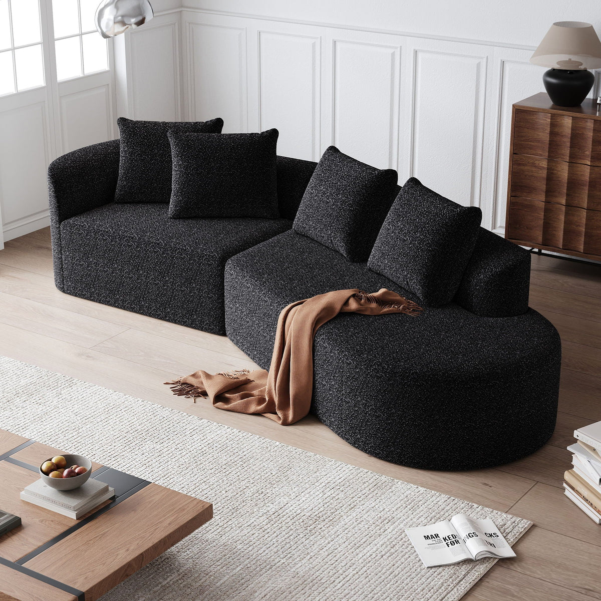 Oversized Sectional Sofa, 4 Seater Extra Deep, Wide Curved Couch With 4 Throw Pillows