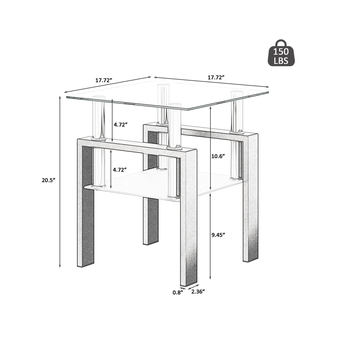 1-Piece Modern Tempered Glass Tea Table Coffee