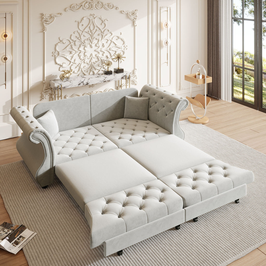 Oversized Chesterfield Pull Out Sofa Bed with Flower Tufting
