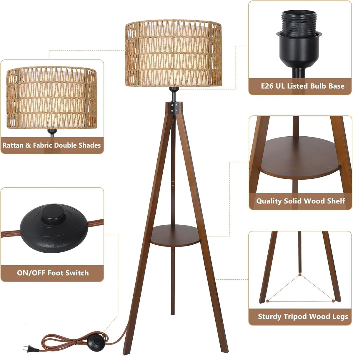 Tripod Floor Lamp with Shelves