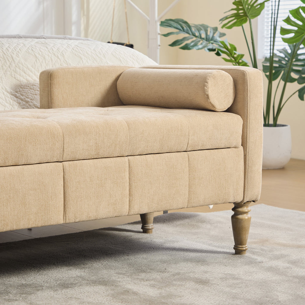 64.6"W Upholstered Chenille Flip-top Storage End of Bed Bench
