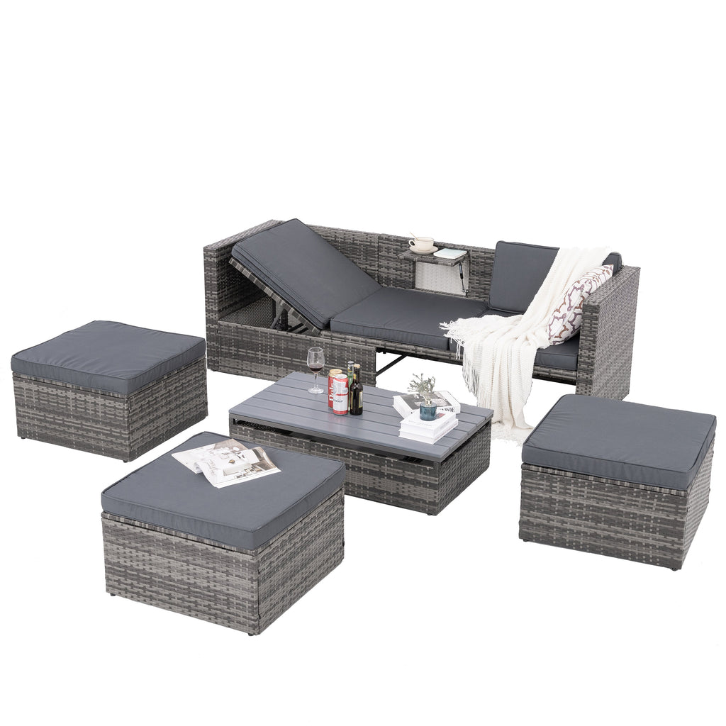 Patio Outdoor Furniture, 5 Set Wicker With Plywood Coffee Table