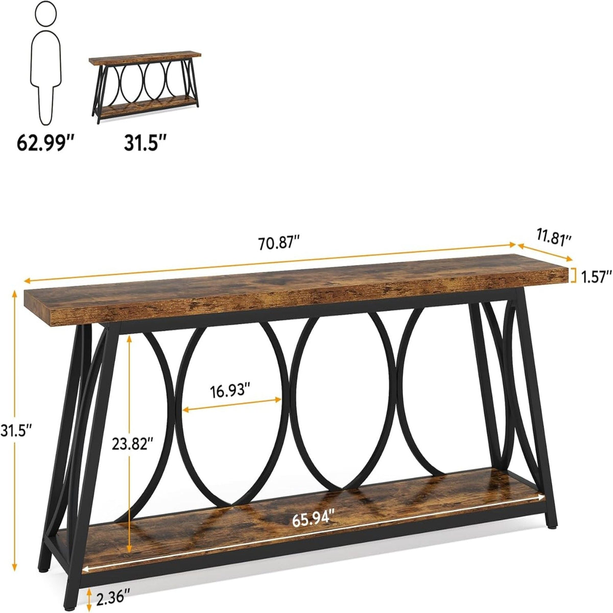 Extra Long Console Table With 2 Tier Storage Shelves