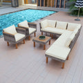 9-piece Patio rattan sofa set, coffee table washable cushions - beige