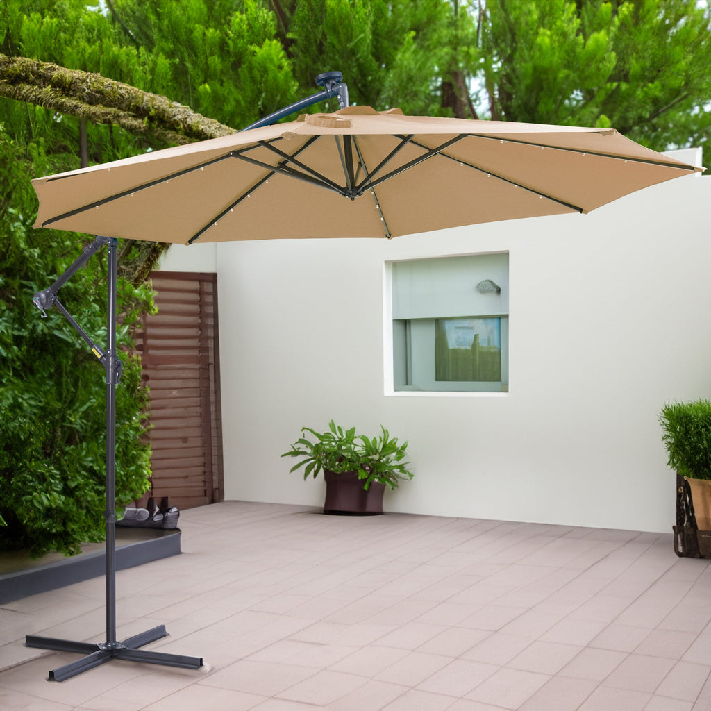 10 FT Solar LED Patio Outdoor Umbrella Hanging Cantilever Umbrella Offset Umbrella