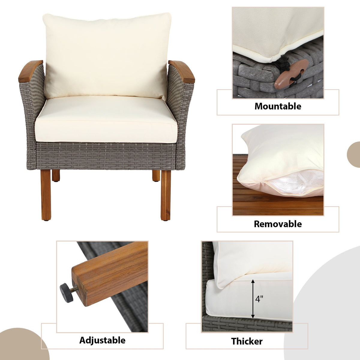 9-piece Patio rattan sofa set, coffee table washable cushions - beige